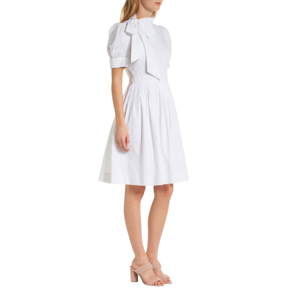 Gal Meets Glam Collection Hanna Puff Sleeve Cotton Bow Neck Puff Sleeve Midi